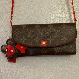 Louis Vuitton Monogram Wallet with Red Floral Accents